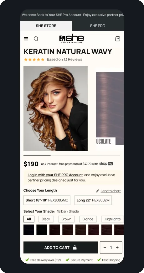 SHE · 100% Remy hair extensions, after
